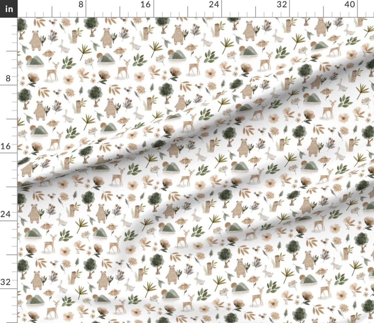 Various Fabrics by the Yard or Fat Quarter Woodland Flowers Floral Deer Forest Girl Bear Custom Printed Fabric by Spoonflower